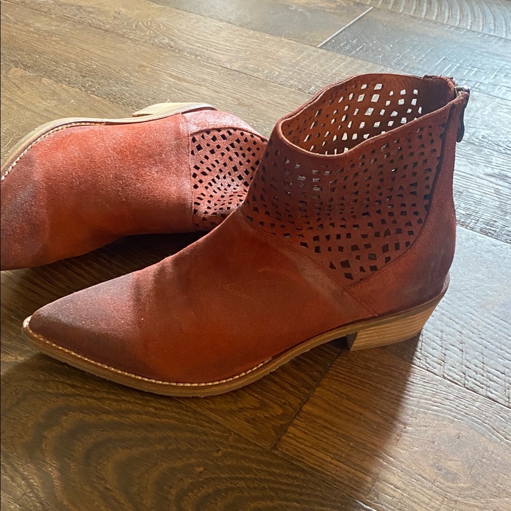 Antelope Danae Laser Cut Red Leather Ankle Boots